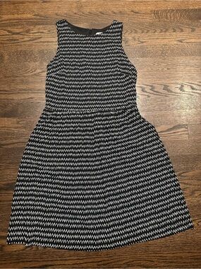 LOFT Black and White Patterned Fit-and-Flare Dress